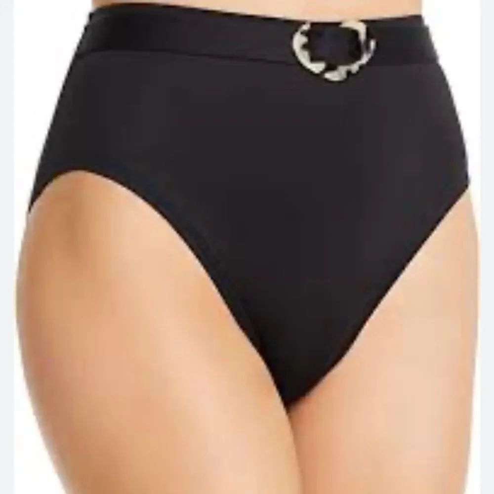 NEW Kate Spade Black Tortoise Heart Buckle Detail Belted Bikini Bottom L